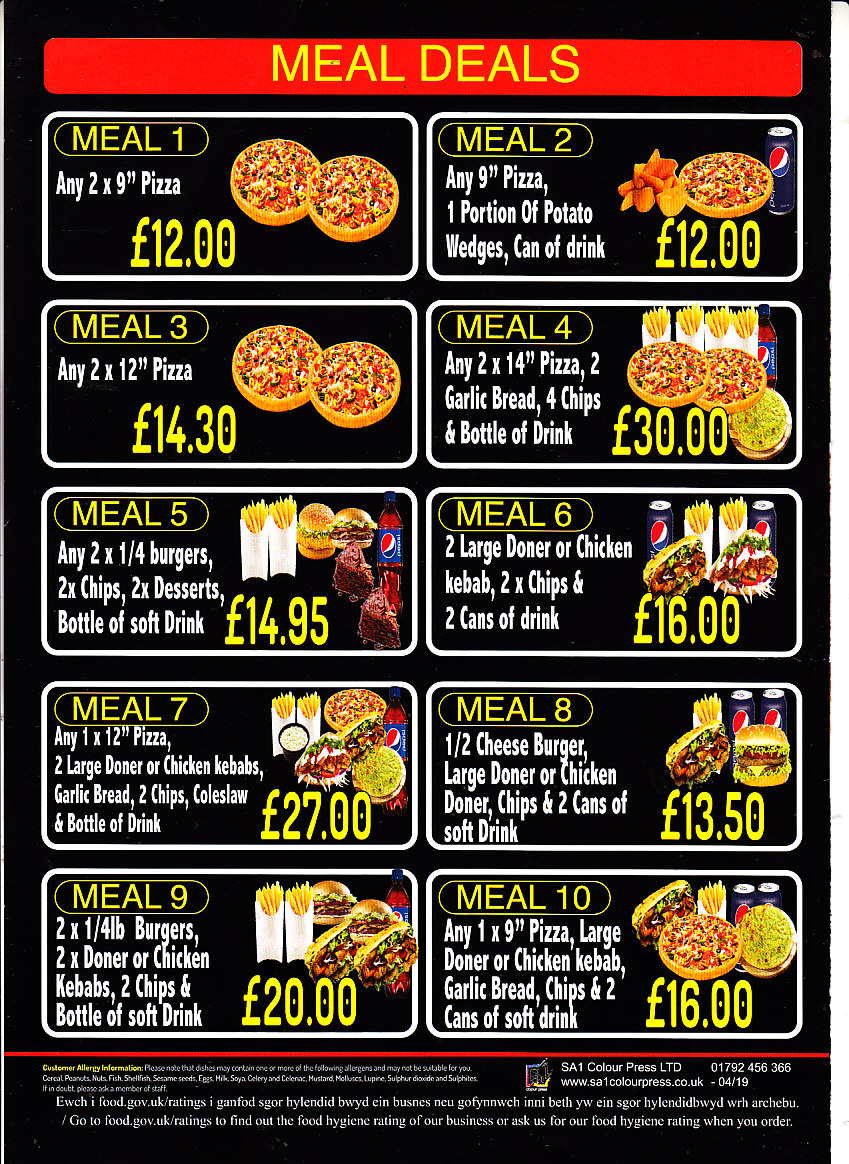 Best pizza kebab Llanelli menu
