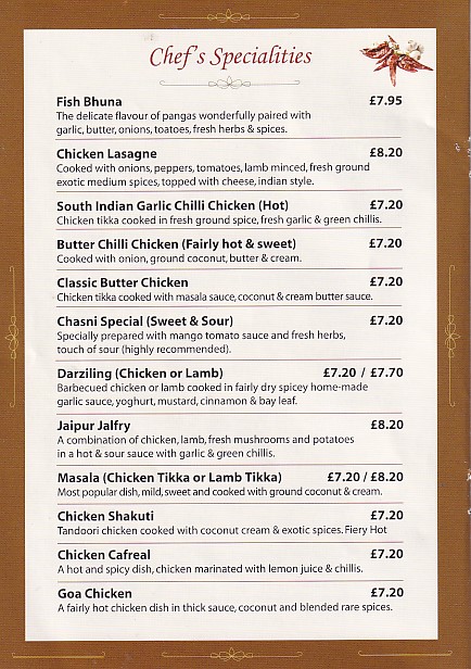 Menu of Sham's Spice Burry Port