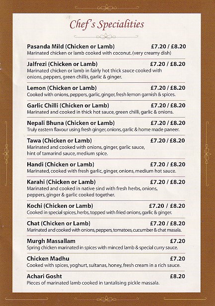 Menu of Sham's Spice Burry Port
