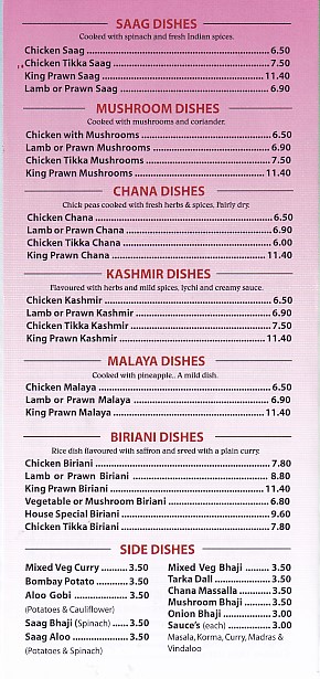 Menu of Shemla Balti Indian Takeaway Burry Port