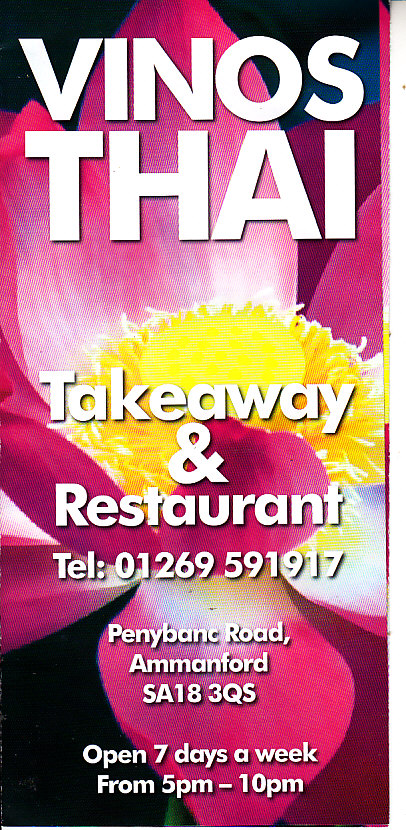 Vinos Thai Menu Ammanford